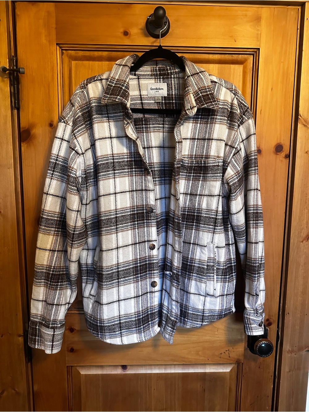 Goodfellow & Co Brown and Cream Plaid Shacket Jacket